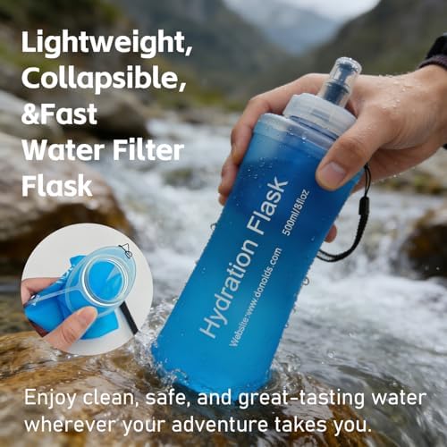 AXEN Collapsible Water Bottle with Filter for Hiking Travel, 1000ml Blue - Image 2