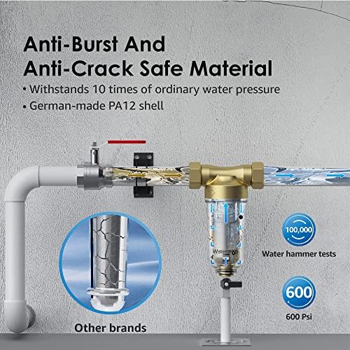 Waterdrop Spin Down Sediment Filter WD-RPFK with Filter Bracket, Backwash Whole House Water Filter System for Well Water, 40-50 Micron, 1" MNPT + 3/4" FNPT + 3/4" MNPT, Traps Sand, BPA Free, Bundle - Image 5