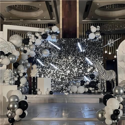 136pcs Black Silver White Balloons,18 12 10 5 Inch Different Sizes Balloon - Image 5