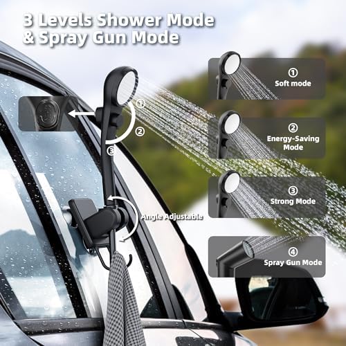 Moriko Portable Camping Shower, 6000mAh Rechargeable Shower Pump, Filtered Shower Head & 5 Gallons Foldable Bucket, Outdoor Shower for Hiking Beach, Travel, Pet Bath, Car Washing, Surf & Boat Cleaning - Image 5