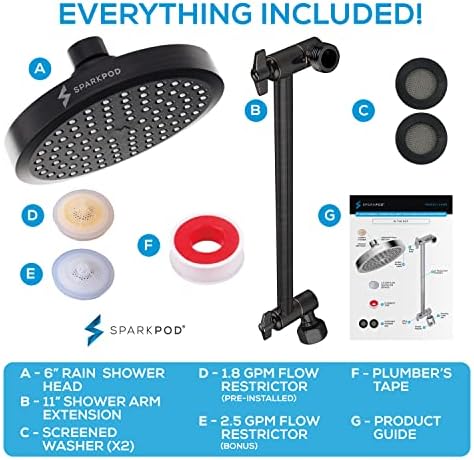 SparkPod 6" Round Rain Shower Head with 11" Shower Arm - Image 7