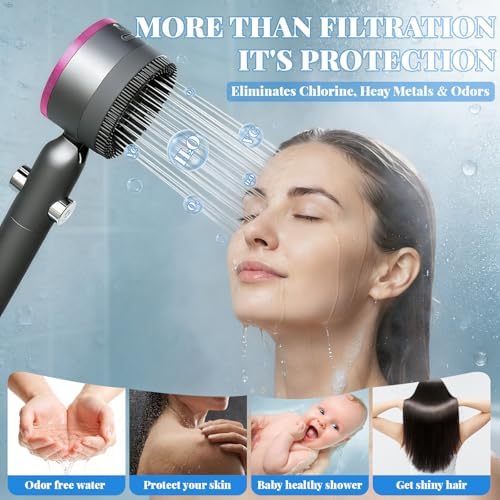 Shower Head, Drops Shower Head High Pressure, Showerhead with Handheld and 3 Filters, 4 Spray Modes & Pause Switch, Silicone Scalp Massager, 59" Hose & Bracket for Hard Water & Pets - Image 6