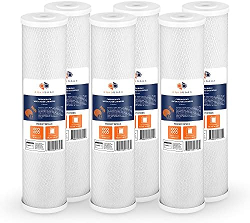 Aquaboon 4.5 x 20 Water Filter 5 Micron Carbon Block Water Filter Replacement Cartridge Large Capacity for Whole Home Water Filtration Compatible with Pelican Water PRL-RCL, Pentek EP-20BB (6 Pack) by Aquaboon