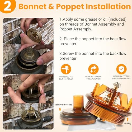 Sunluway for Febco 765-1 Repair Kit, 765 1 inch & 1-1/4 Inch, Bonnet Poppet Check Valve and Canopy Assembly Kit w/Spring & Retainer for Febco 765 1" & 1-1/4" Backflow Preventer & Vacuum Breaker - Image 4