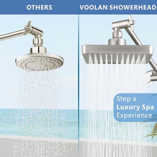 Voolan Rain Shower Head with 11" Extension Arm - High Pressure Rainfall Showerhead - Luxury Modern Look - Comfortable Shower Experience Even at Low Water Flow (Square, Brushed Nickel) - Image 2