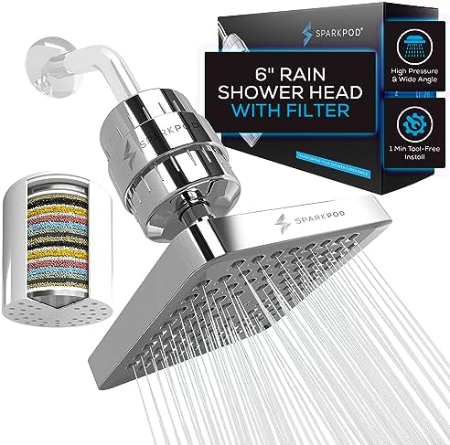 SparkPod Filtered Shower Head, 23-Stage, 6" Square, Polished Chrome by SparkPod