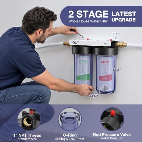 SimPure Whole House Water Filter System, 2 Stages Clear 10" x 4.5" - Image 3