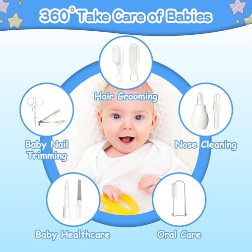 Baby Grooming Kit for Boys Girls Safety Newborn Nursery Essentials Grooming Set Gift for First-time Parents, Grey White 25 in 1 - Image 3