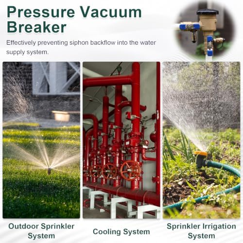 1/2" Brass Pressure Vacuum Breaker, Max 400PSI Sprinkler Backflow Preventer for Non-Potable Systems Like Irrigation & Industry - Image 5