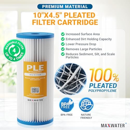 Max Water 50 Micron 10 x 4.5 Pleated Sediment Water Filter, Washable Replacement Cartridge for 10" BB Whole House Systems Compatible with R50-BBSA, FXHSC, WFHDC3001, W50PEHD, GXWH40L (12 Pack) - Image 3