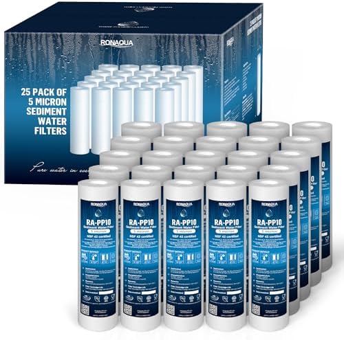 Ronaqua 5 Micron Sediment Water Filter Cartridge 10"x2.5", NSF Certified, 4-Layer Filtration for any 10-inch RO Units & Whole House Systems, Compatible with Culligan P5, AP110, WHKF-GD05, 25 Pack by Ronaqua