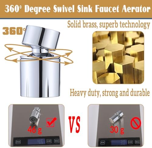 Swivel faucet aerator（Heavy ）, Dual-function 2-Flow Sprayer Faucet Head, 360° large Angle Swivel kitchen sink aerator,kitchen 55/64 inch female thread faucet extender, Sink Aerator Chrome - Image 4
