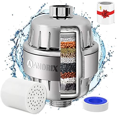 Chrome 15 Stage Shower Head Filter for Hard Water by AMORIX