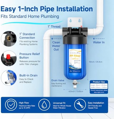 Whole House Water Filter System, Big Blue 10"x4.5" with PP Sediment Filter - Image 6