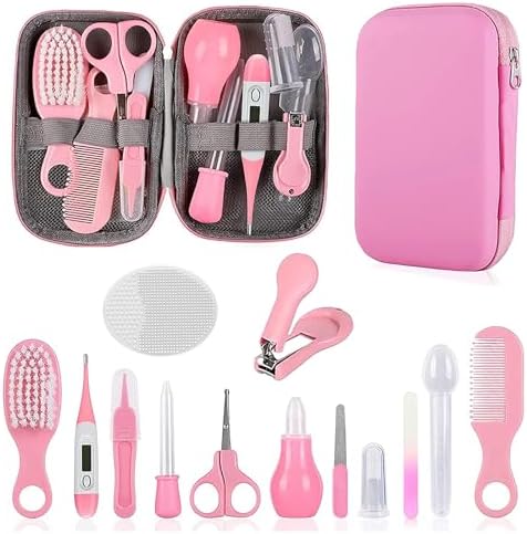 Baby Grooming Kit, Infant Safety Care Set with Hair Brush Comb Nail Clipper Nasal Aspirator,Baby Essentials Kit for Newborn Girls Boys (Pink) by WXA