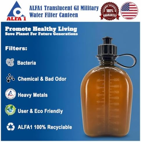 ALFA 1 Translucent See-Thru Military Water Filter Canteen, OD Green, 1 Quart/32oz | Built-in Nano Filter | Improves Taste & Odor | Camping, Hiking, Backpacking, Outdoor & Travel - Image 6
