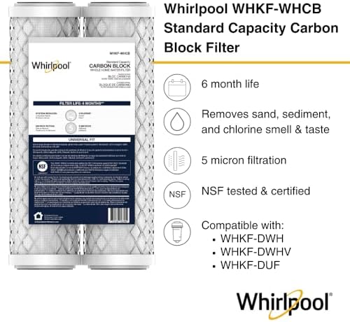Whirlpool 10" x 2.5" Carbon Block Water Filter WHKF-WHCB, NSF Certified 5 Micron Reduces Chlorine and Sediment, 6-Month Life, CTO Replacement Cartridge Fits Home Filter Housing, Reverse Osmosis System - Image 2