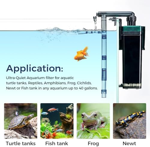 180GPH Hand on Filter for Aquariums，20-40 Gallon，Silent Multi-Stage Filtration for Fish Tank，Or Ultra-Low Water Level Turtle Tank，Increase Water Flow and Oxygen Power Filter - Image 2