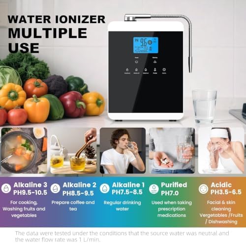 Alkaline Water Ionizer Machine, 3 Replacement Water Filters, 11 Titanium Plates, PH 3.5-10.5 for Alkaline & Acidic Water, Self-Cleaning, Up to - 600mV ORP, 10000 Liters Per Filter, for Home Use - Image 6
