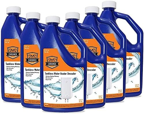 Chromex NSF Certified Tankless Water Heater Descaling Solution | Highly Effective Descaler Restores Heating Efficiency, 6 Quart, 32 fl oz (6) by Chromex