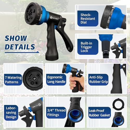 AUTOMAN-Garden-Hose-Nozzle, 2 Pack ABS Water Spray Nozzle with Heavy Duty 7 Adjustable Watering Patterns,Slip Resistant for Watering Plants,Lawn& Garden,Washing Cars,Cleaning,Showering Pets - Blue - Image 3