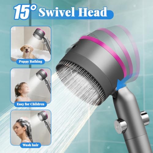 Shower Head, Drops Shower Head High Pressure, Showerhead with Handheld and 3 Filters, 4 Spray Modes & Pause Switch, Silicone Scalp Massager, 59" Hose & Bracket for Hard Water & Pets - Image 4