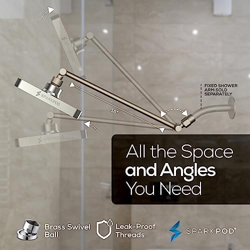SparkPod Square Rain Shower Head with Extension Arm - Height Adjustable Shower Head with High Pressure Performance - Easy 1-Minute Installation (6" Square, Elegant Brushed Nickel) - Image 5