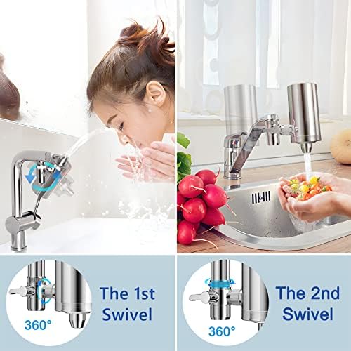 Faucet Water Filter, 1200-Gallons Water Faucet Filtration System, 304 Stainless Steel Tap Water Filter with with Dual 360-degree Swivels, Remove Chlorine, Lead, Odors, Bad Tastes and More - Image 3