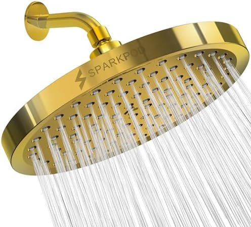 SparkPod Rain Shower Head, 8 Inch Round, Egyptian Gold Finish by SparkPod