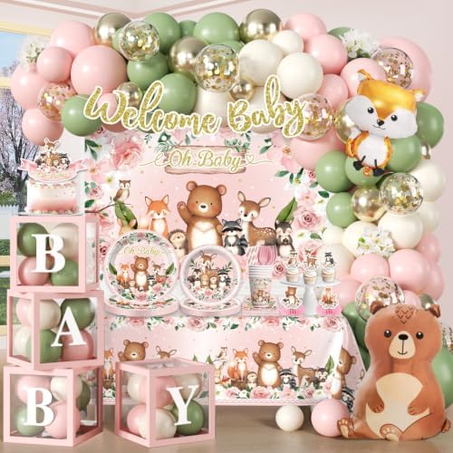 291pcs Woodland Baby Shower Decorations Girl, All-in-One Set, 25 Guests by Unknown