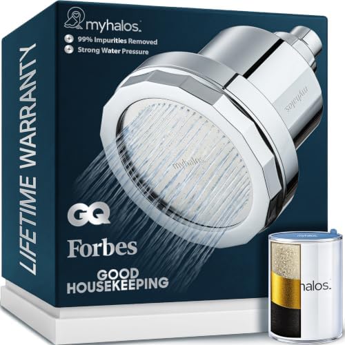 MyHalos® Filtered Shower Head, Shower Head Filter for Hard Water (Chrome) by myhalos