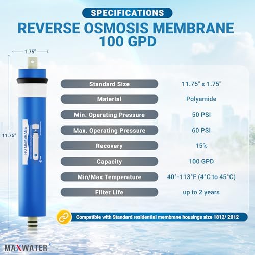 100 GPD Reverse Osmosis RO Membrane Under Sink Drinking Water Filter Purifier System, Universal Fit Replacement Cartridge for FLTMEME50, MC7, WP560018, TW30-1812-50 - Image 3