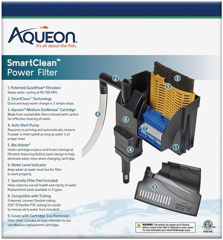 Aqueon SmartClean Power Filter with EcoRenew Filter Cartridge, Quick and Easy Water Changes, Quiet Operation, Adjustable Flow, for Freshwater & Saltwater Aquariums, Medium, 10-20 Gallons (Pack of 12) - Image 3