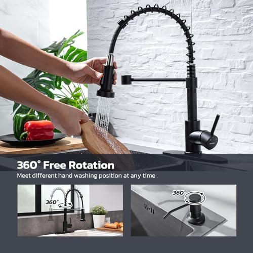 WEWE Kitchen Faucet with Soap Dispenser, Stainless Steel, Matte Black - Image 5