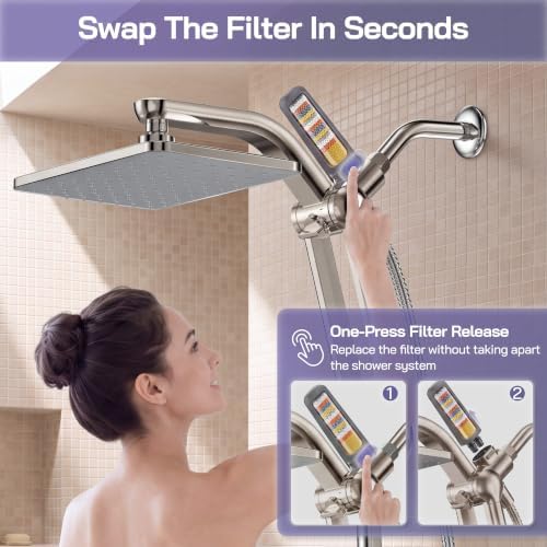 HOPOPRO High Pressure Filtered Shower Head with Handheld Combo, Nickel - Image 4