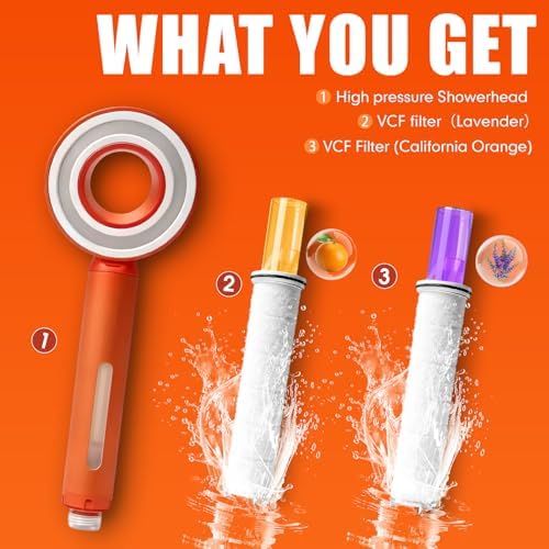High Pressure Handheld Shower Head, Replaceable Lavender Filter, Vitamin C & Chlorine Removal, Water Efficient, Anti-Rust ABS, CEC DOE Certified, Skin-Friendly Spa (California Orange) - Image 2