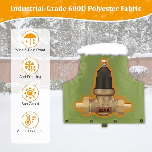Backflow Preventer Insulated Cover (5°F) for Winter Freeze Protection, 14"W x 13"H Thickened Pressure Reducing Value & Well Pump Cover, Outdoor Waterproof Insulation Pouch for Sprinkler Valve, Green - Image 5