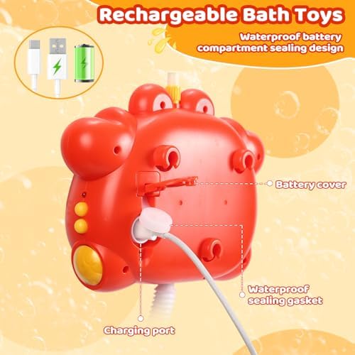 Bath Toys for Kids Ages 1-3 4-8 Rechargeable Bath Bubble Machine 2 in 1 with Baby Shower Head Light Up Crab Bath Toys with Colourful RGB Light for Toddler Boys and Girls - Image 5