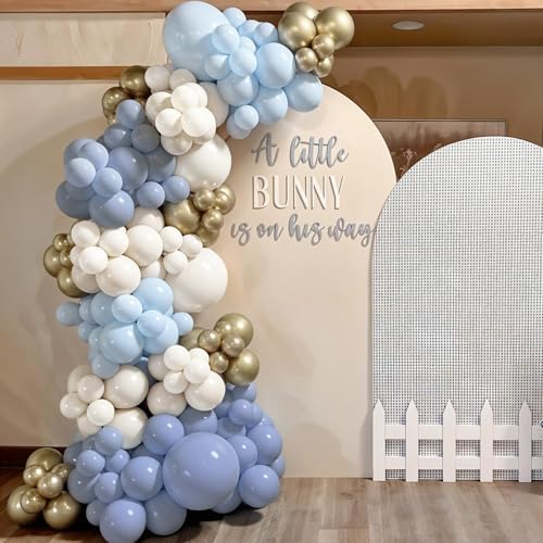 Dusty Blue Balloon Garland Arch Kit, 114pcs Pastel Blue Pearl White Metallic Light Gold Latex Balloons Set for Boy Girl Boho Ocean Baby Shower Boy Birthday Wedding Bridal Shower Party Decorations - Image 6
