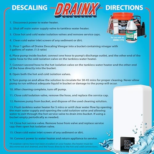 DrainX Tankless Water Heater Flushing Kit with Gallon Concentrated Vinegar, Dilutes to 4 Gallons, Heavy Duty 1/6HP Extra Strength Pump and Hoses. - Image 4