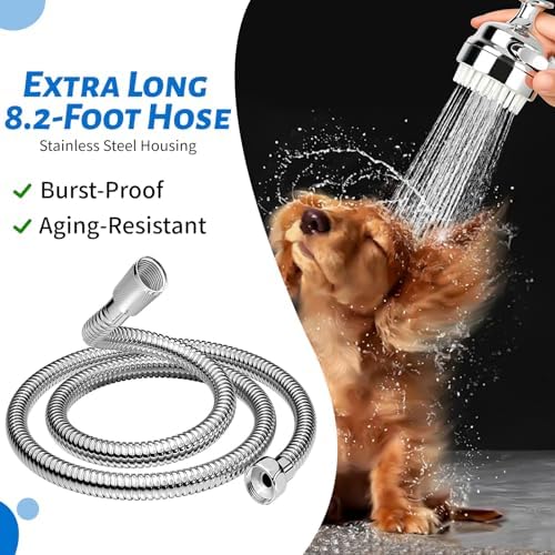 Pet Shower Attachment with 8.2ft Hose & Silicone Brush，Three modes Dog Bathing Tool，Easy Connect to Bathtub Faucet for Dogs Cats Home Use - Image 4