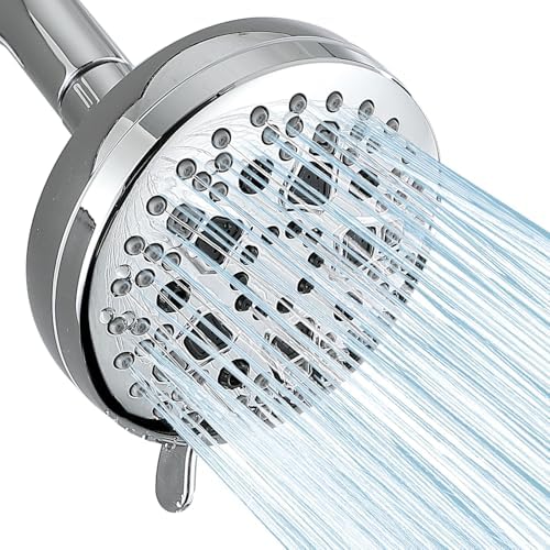 High Pressure Shower Head, 7-Spray Mode Adjustable Showerhead with 4-Inch Round Head, High Flow Handheld Shower for Low Water Pressure, Easy Install & Clean, Round Chrome by TRJIKAG