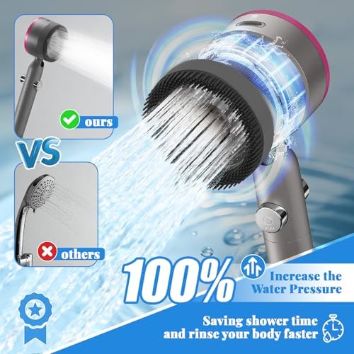 Shower Head, Drops Shower Head High Pressure, Showerhead with Handheld and 3 Filters, 4 Spray Modes & Pause Switch, Silicone Scalp Massager, 59" Hose & Bracket for Hard Water & Pets - Image 5