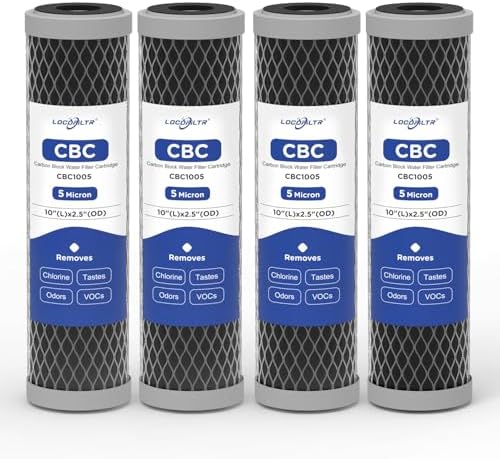 5 Micron 10" x 2.5" Whole House Carbon Block Water Filter Cartridge, 4 Pack by Locofiltr