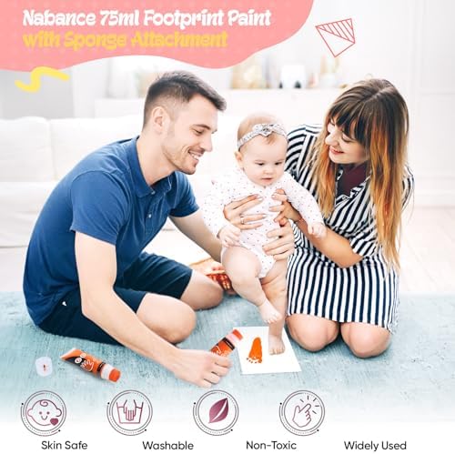 Nabance Baby Hand and Footprint Paint, Sponge Head, Baby Safe Paint, Orange - Image 2