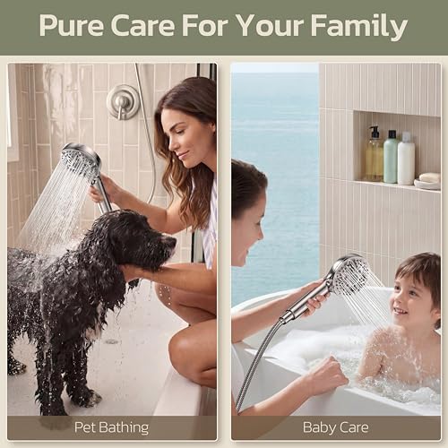 6-Setting Filtered Handheld Shower Head, JDO High Pressure Shower Head with Replaceable Filter Cartridge 4.7 Inch Detachable Showerhead for Chlorine Hard Water Removal 59 Inch Stainless Steel Hose - Image 3