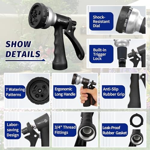 AUTOMAN-Garden-Hose-Nozzle, 2 Pack ABS Water Spray Nozzle, 7 Adjustable Watering Patterns, Slip Resistant for Watering Plants, Lawn& Garden, Washing Car, Showering Pets & Outdoor Fun.Silver Color - Image 3