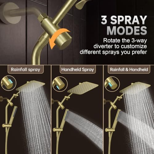 Veken All Metal 10" Luxurious Gold Rain Shower Head with Handheld,Power Jet - Image 5