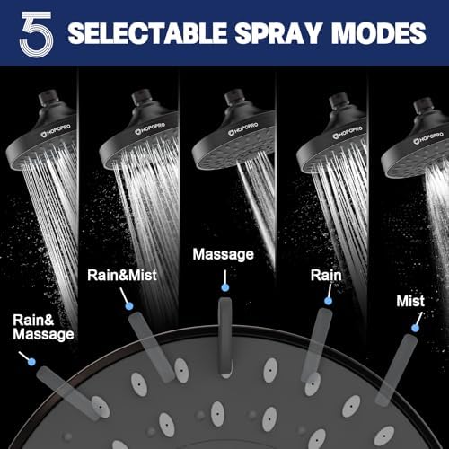 High Pressure Shower Head, HOPOPRO 5-Mode Fixed Showerhead, NBC Recommended - Image 2