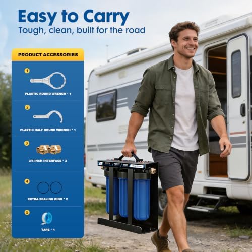 RV Water Filter System,0.01 Micron Camper Water Filter System, 5-Stage RV Water Filtration System Reduces Sediments, Chlorine, Vocs, Heavy Metals, Odors for Travel Trailers, Boats, 1" Inlet/Outlet - Image 5
